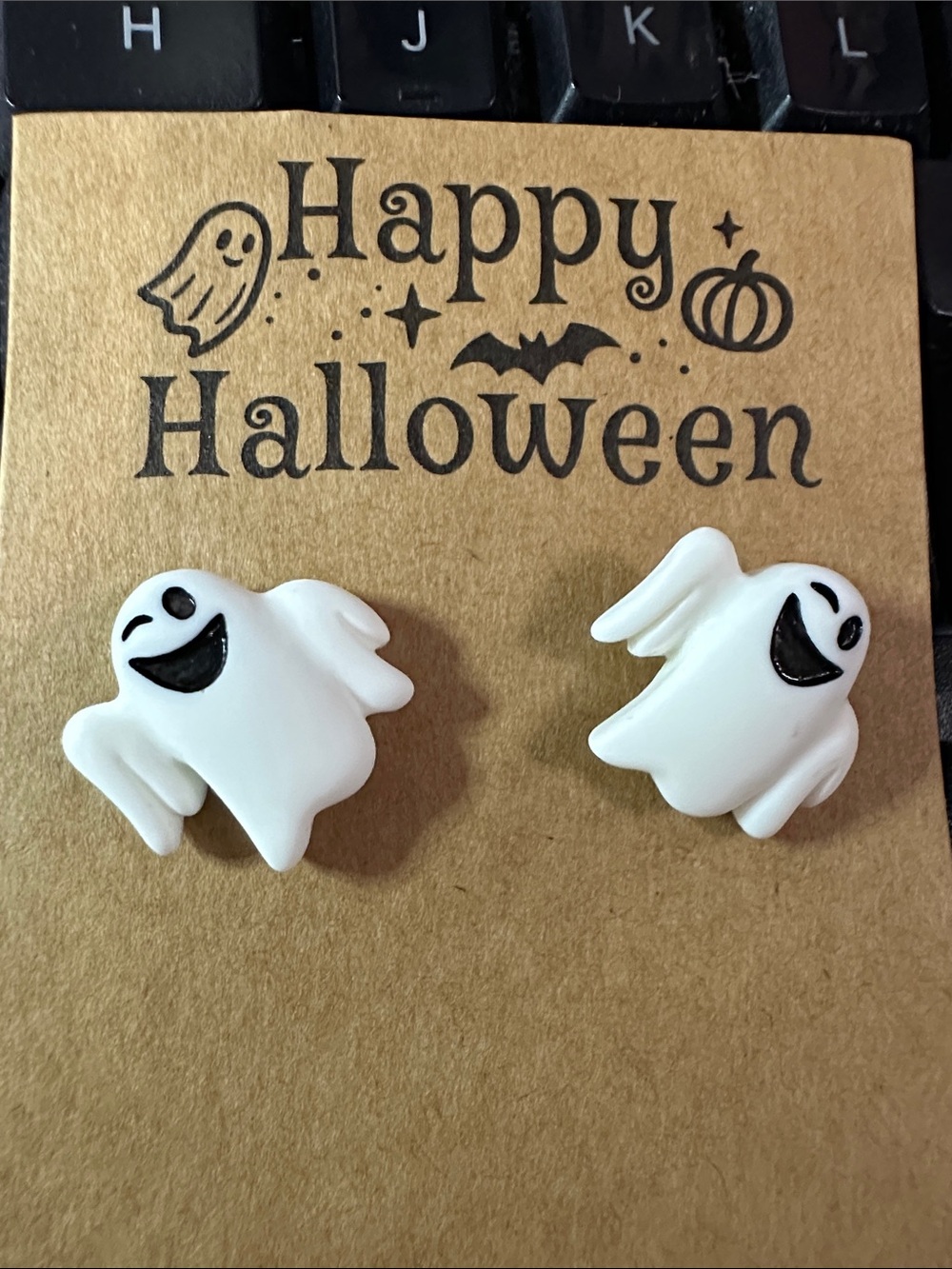 Smiling Ghost Halloween Earrings - Post Back